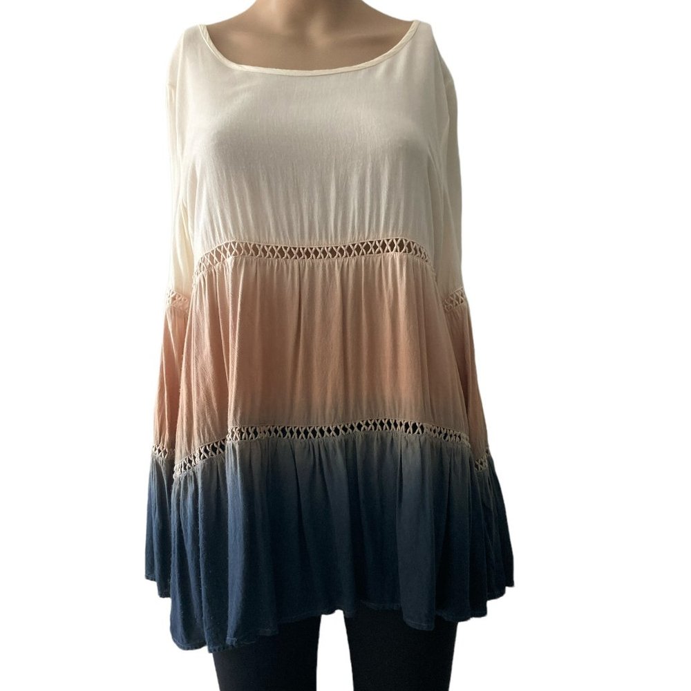 Entro Bohemian Tiered Long Sleeve Size S Ombre Tunic Top